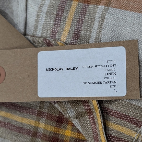 Mens Nicholas Daley Plaid LS Camp Shirt Summer Tartan Large - Picture 8 of 8